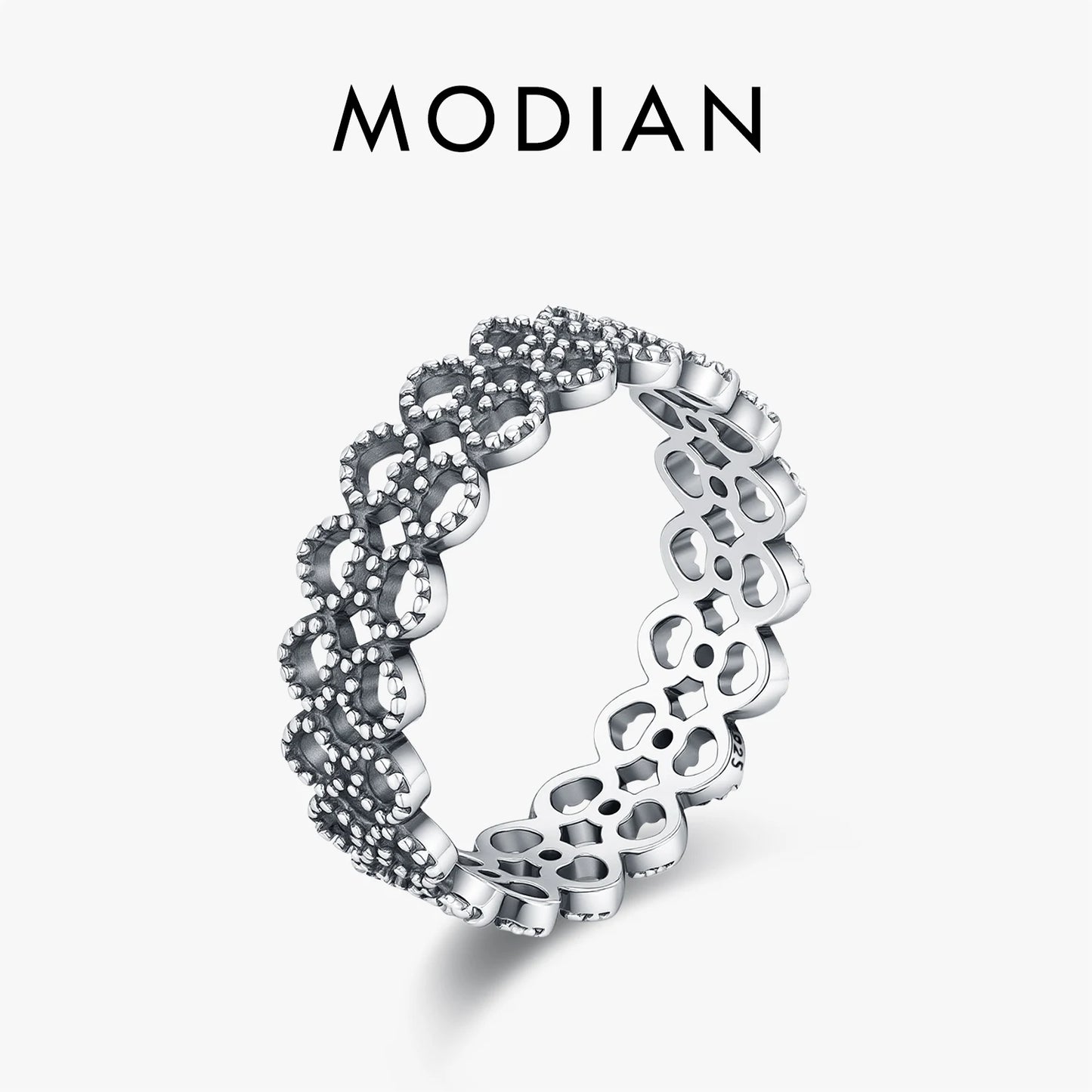 MODIAN 925 Sterling Silver Retro Exquisite Hollow Heart Lace Patten Finger Rings For Women Fine Jewelry Accessories