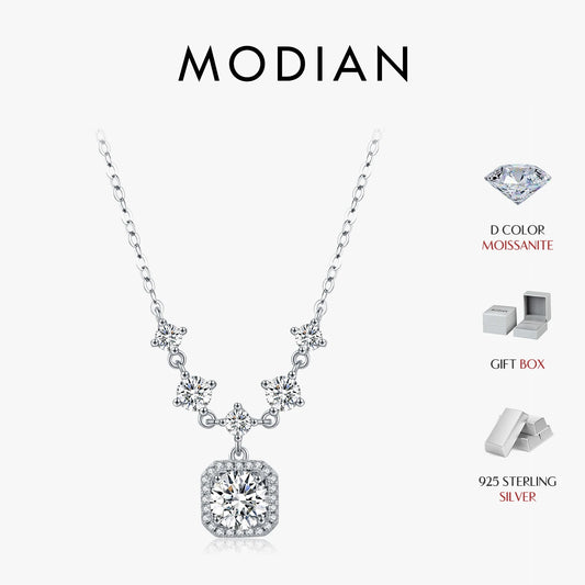 Collar MODIAN de moissanita de 1 quilates en color D, colgante de halo de lujo en plata de ley 925 para mujer, joyería nupcial para boda.