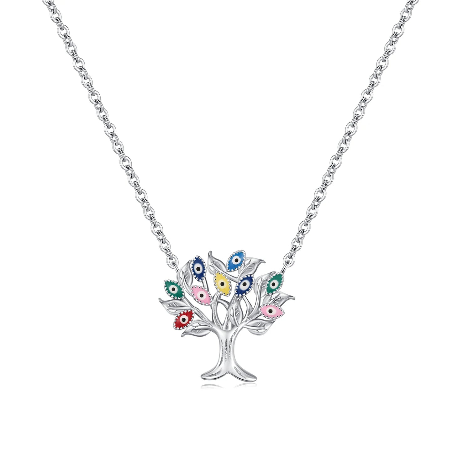 MODIAN 925 Sterling Silver Wacky Enamel Eyes Necklace Exquisite Trees Pendant Necklaces For Women Fine Jewelry