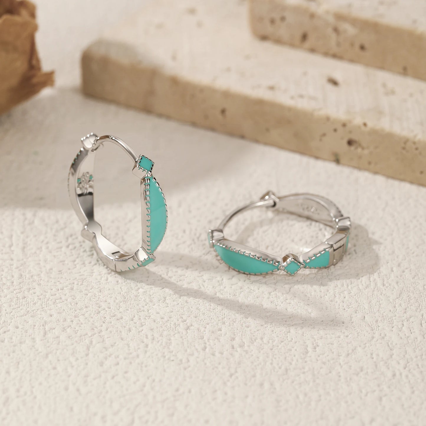 MODIAN 925 Sterling Silver Elegant Mint Green Enamel Ear Buckle Geometric Hoop Earrings For Women OL Fine Jewelry