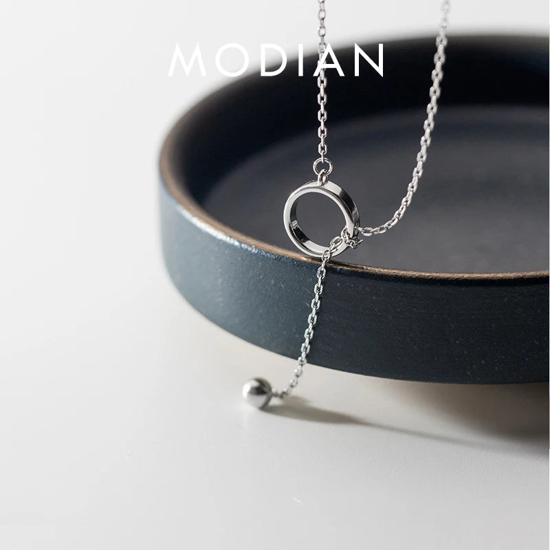 Collar con colgante de cuentas redondas de luz minimalista de plata esterlina 925 pura MODIAN para mujer, collar geométrico en forma de Y, joyería fina