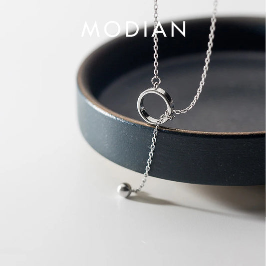 Collar con colgante de cuentas redondas de luz minimalista de plata esterlina 925 pura MODIAN para mujer, collar geométrico en forma de Y, joyería fina