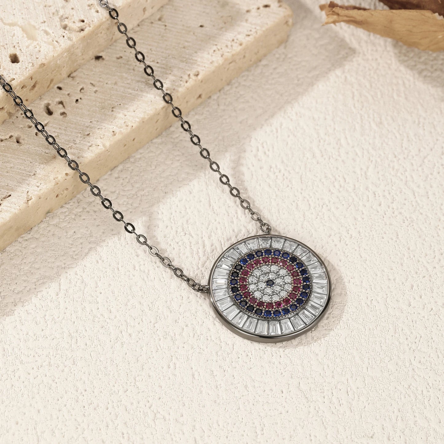 MODIAN 925 Sterling Silver Colorful Round CZ Pendant Necklace Black Color Stackable Link Chain Necklaces For Women Fine Jewelry