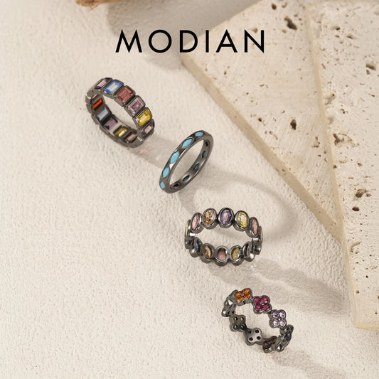 MODIAN 925 Sterling Silver Colorful Punk CZ Geometric Twist Line Trendy Stackable Eternity Band Rings For Women Fine Jewelry