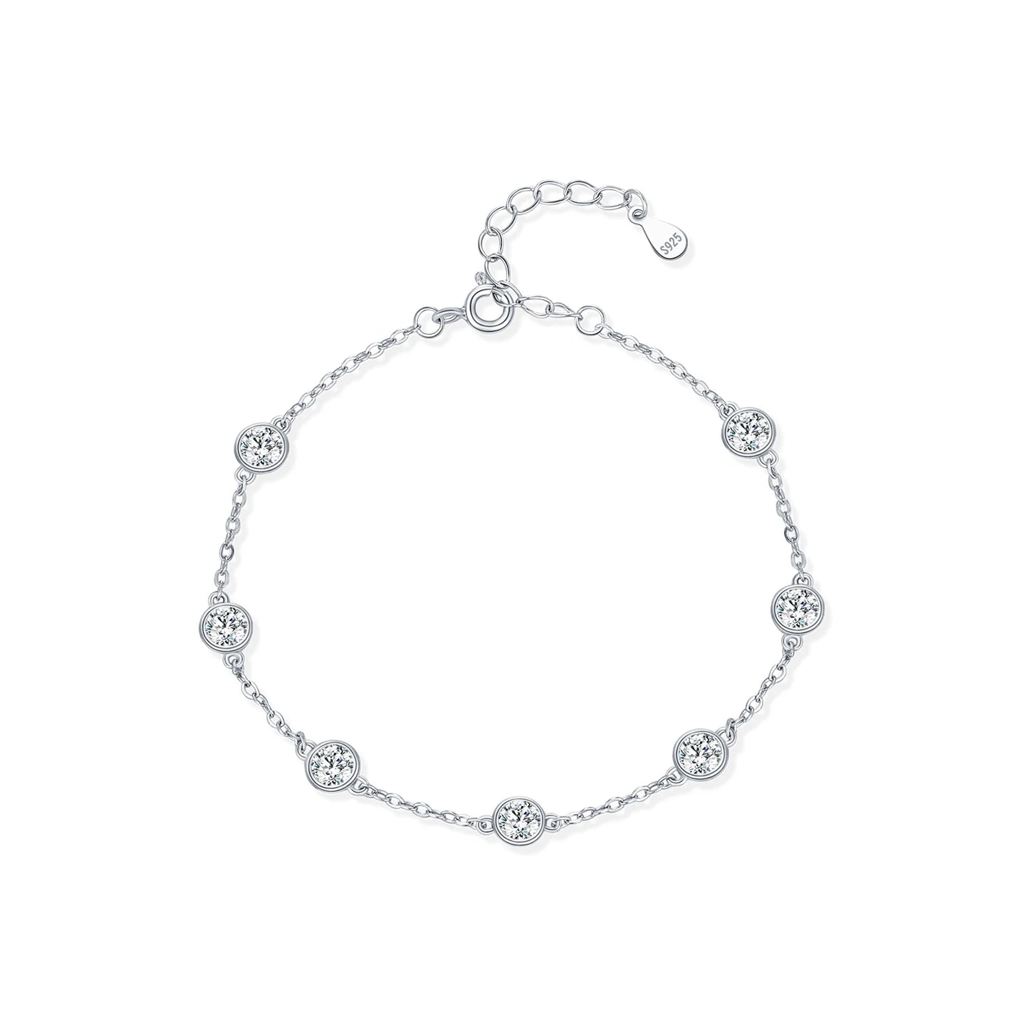 MODIAN 925 Sterling Silver Bezel Round Sparkling Clear Cubic Zirconia Stackable Charm Fashion Bracelet For Women Fine Jewelry
