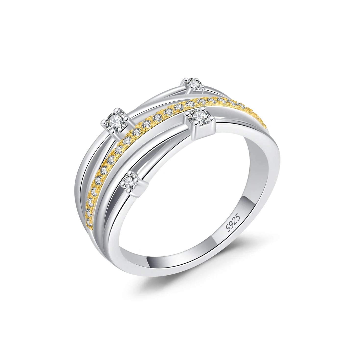MODIAN 925 Sterling Silver Luxury Contrasting Colors Ring Trendy Twist Line CZ Finger Rings For Women Fine Jewelry