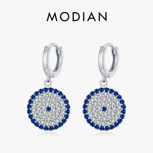 MODIAN 925 Sterling Silver Round Claasic Sparkling Blue Zirconia Hoop Earrings Luxury Daily Fine Jewelry For Women Gifts