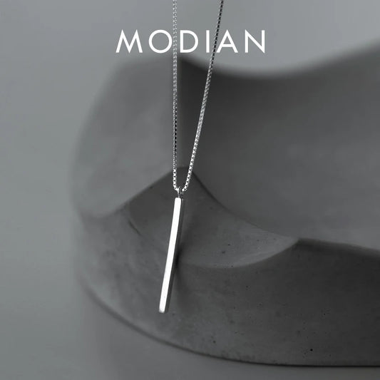 Collar con colgante geométrico minimalista de plata de ley 925 de Modian para mujer, cadena con caja de regalo, joyería fina de estilo coreano