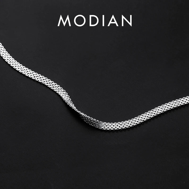 Modian Fashion 925 Sterling Silver Simple 0.45 CM Thickness Chain Choker Necklace for Women Men Adjsutable Necklace Fine Jewelry