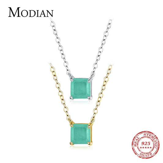 Collar de cadena de turmalina con dije clásico de Modian en plata de ley 925 auténtica para mujer, joyería de boda con colgante de caja.