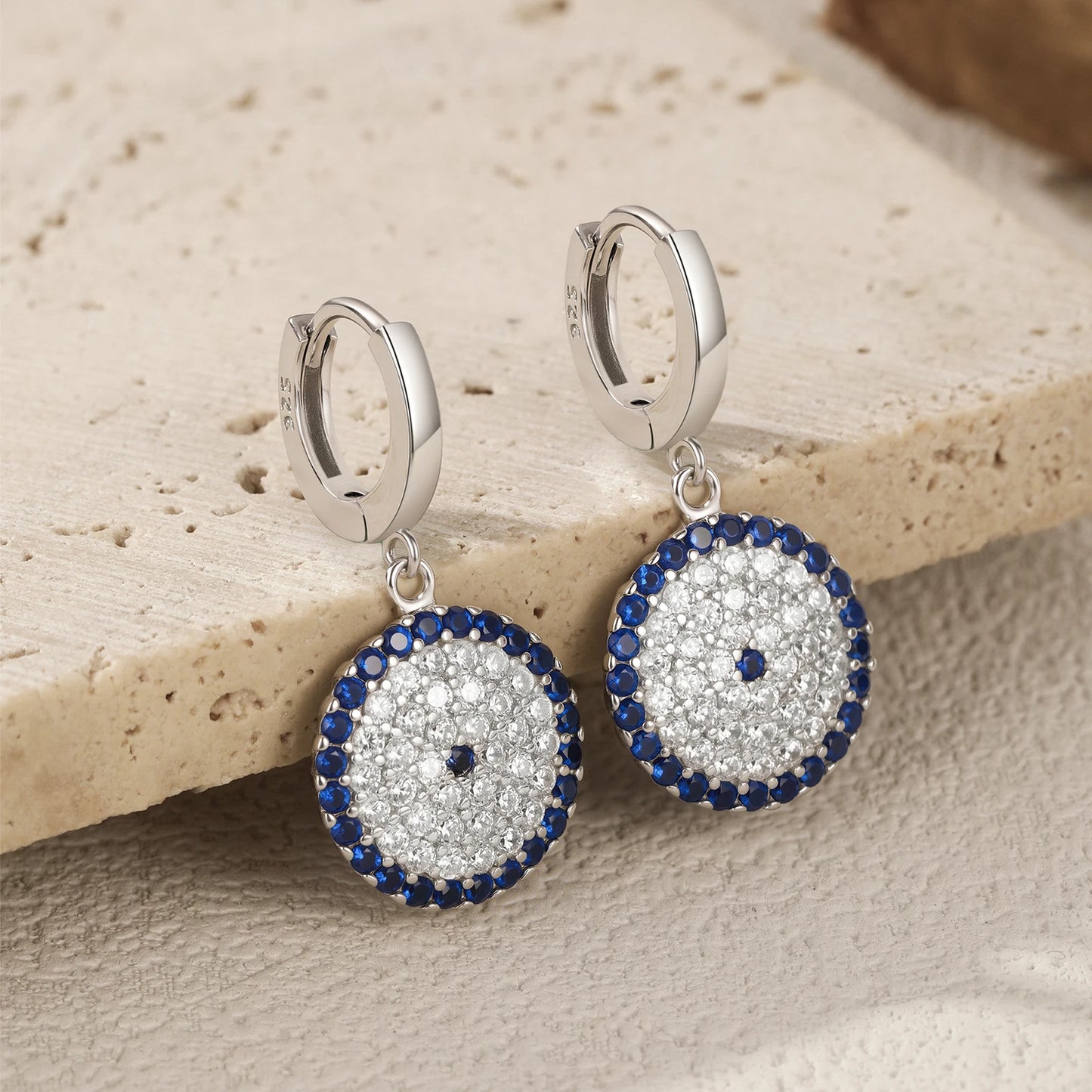 MODIAN 925 Sterling Silver Round Claasic Sparkling Blue Zirconia Hoop Earrings Luxury Daily Fine Jewelry For Women Gifts