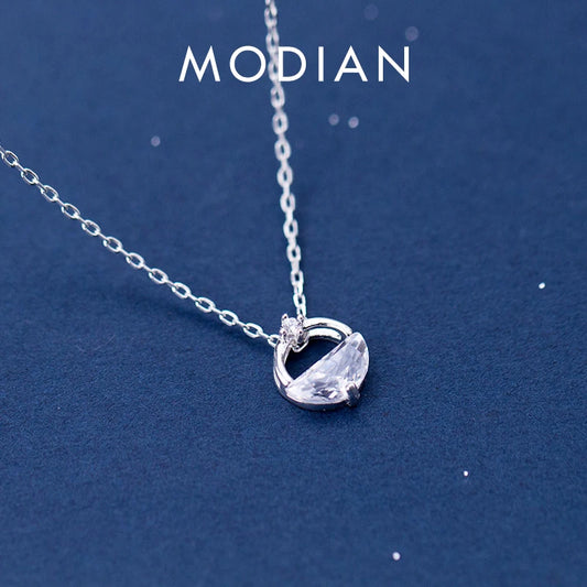 Collar con colgante de circonita transparente irregular redondo de Modian, joyería de plata de ley 925 para mujer, regalo de fiesta