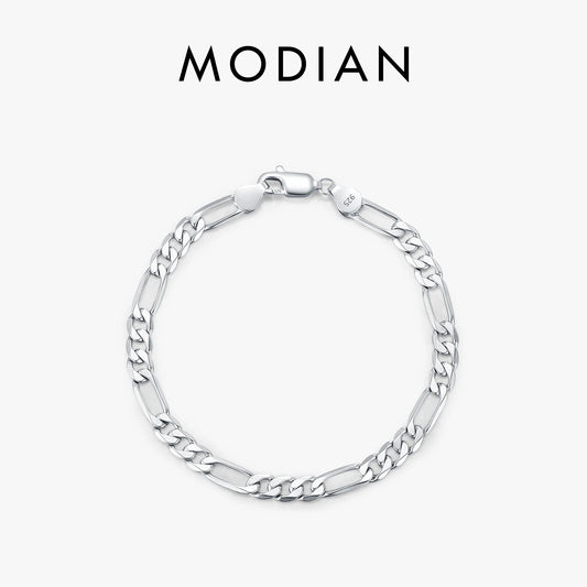 MODIAN 925 Sterling Silver 3 Size Classic Figaro Hollow out Chain Bracelet For Women And Men Daisy Fine Jewelry Accessories