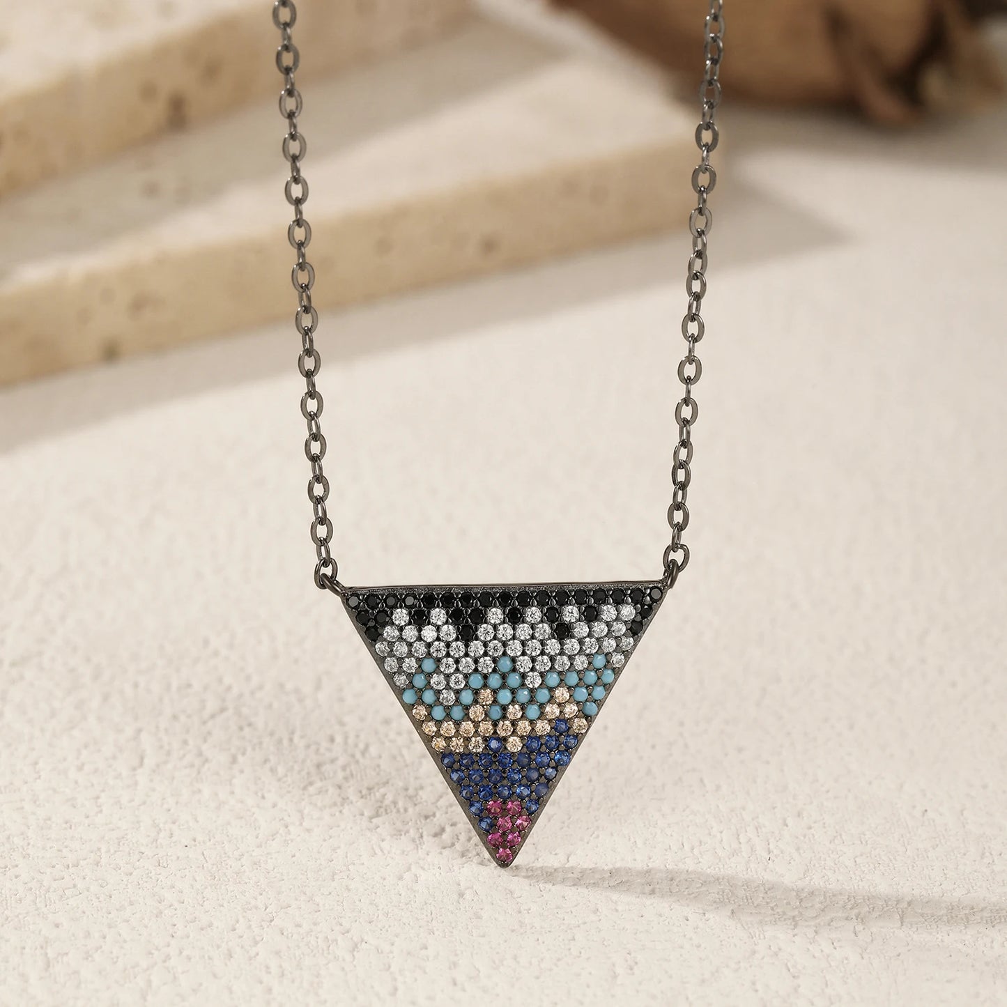 MODIAN 925 Sterling Silver Synthetic Turquoise Pixel-Art Inverted Triangle Black Pendant Necklace For Women Fine Jewelry