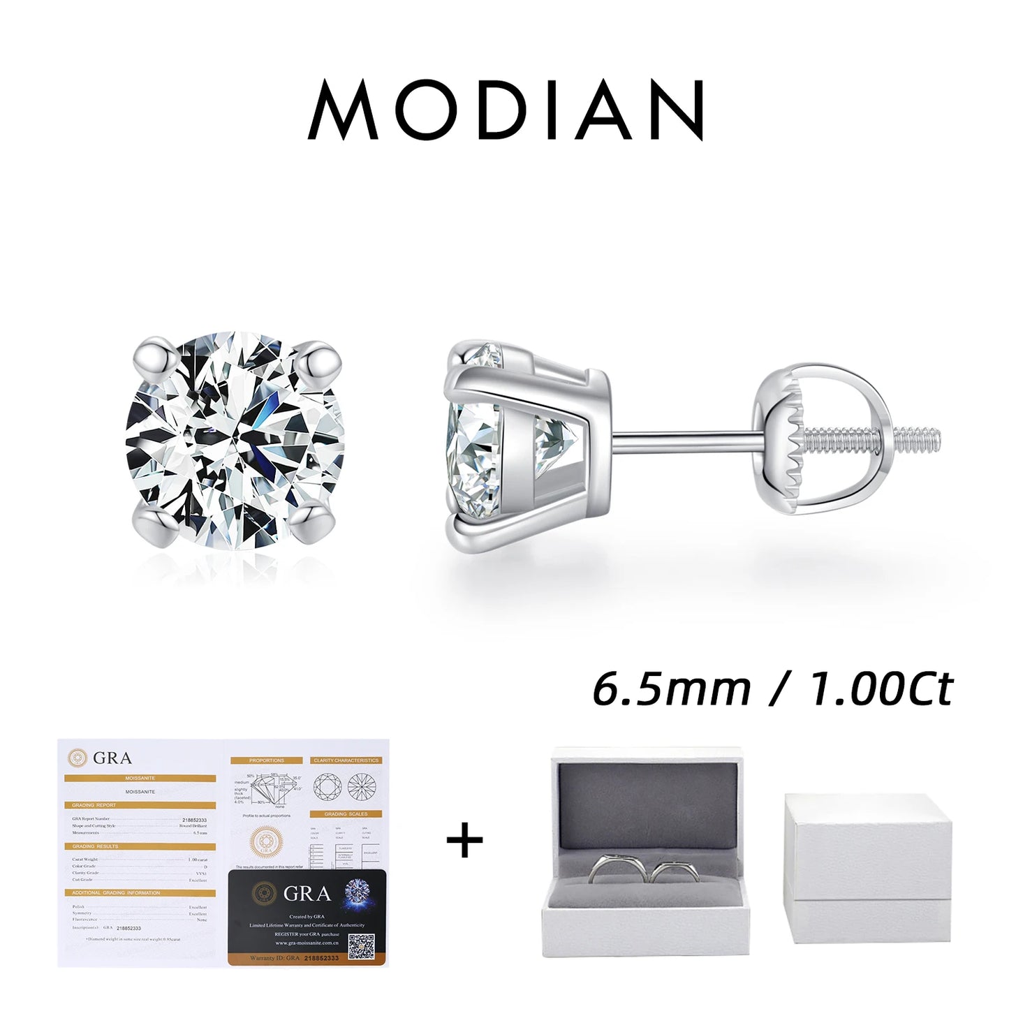 MODIAN D Color 1CT Moissanite Stud Earrings For Women 925 Sterling Silver 0.5CT Dazzling Lab Diamond Wedding Jewelry Gifts