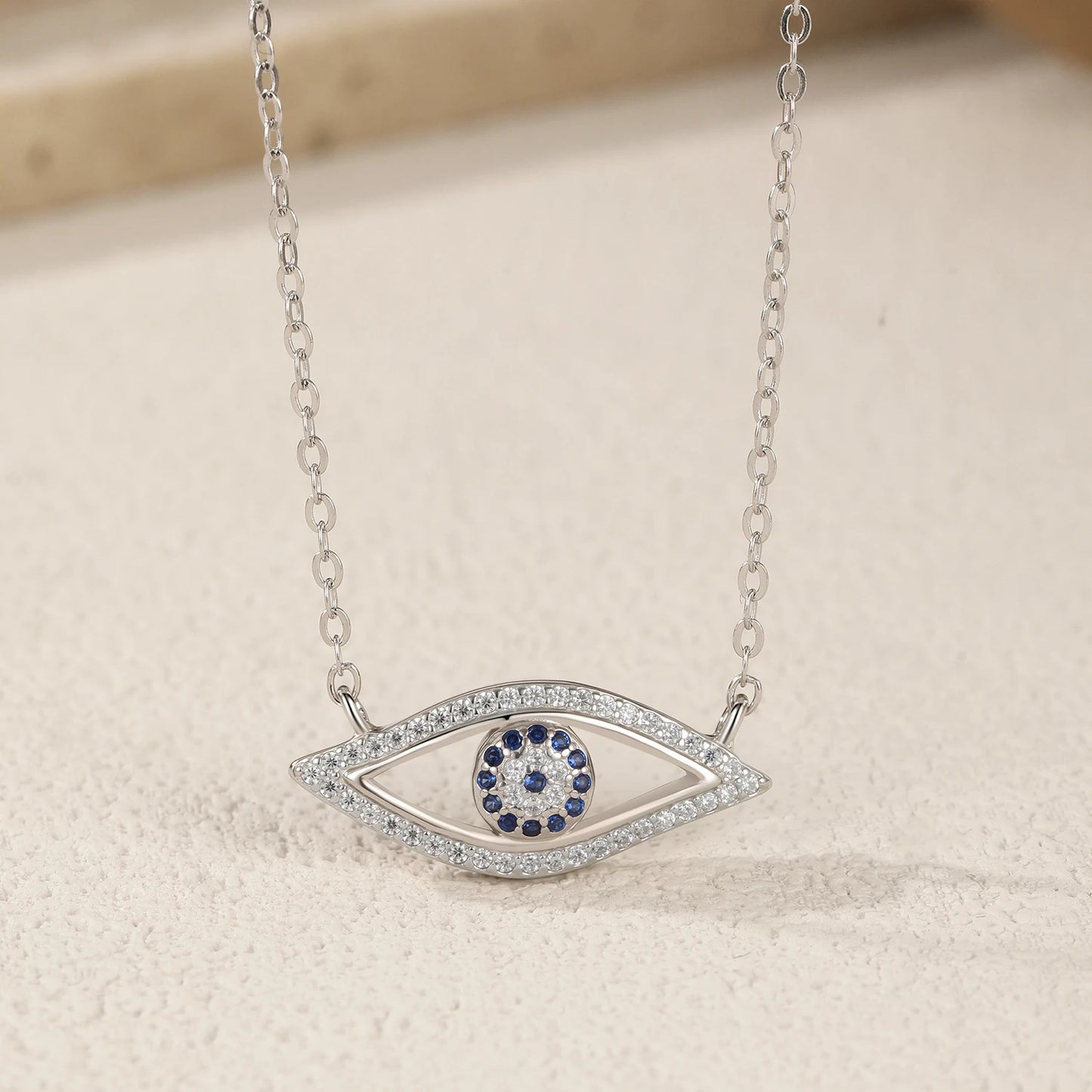 MODIAN 925 Sterling Silver Charm Blue Eyes Pendant Necklace Vintage Clear CZ Link Chain Necklaces For Women Fine Jewelry