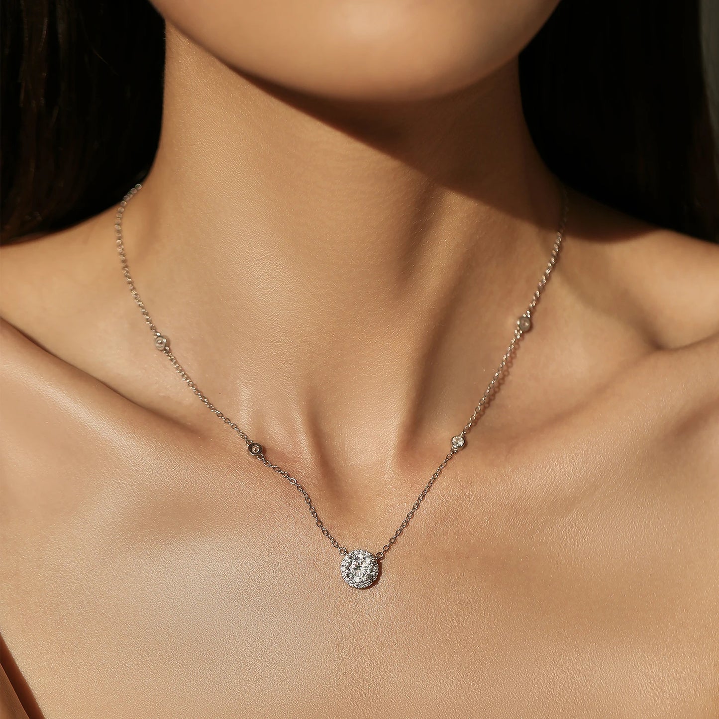 MODIAN 925 Sterling Silver Luxury Round Clear AAAAA Zircon Pendant Necklace For Women Wedding Engagement Bridal Fine Jewelry