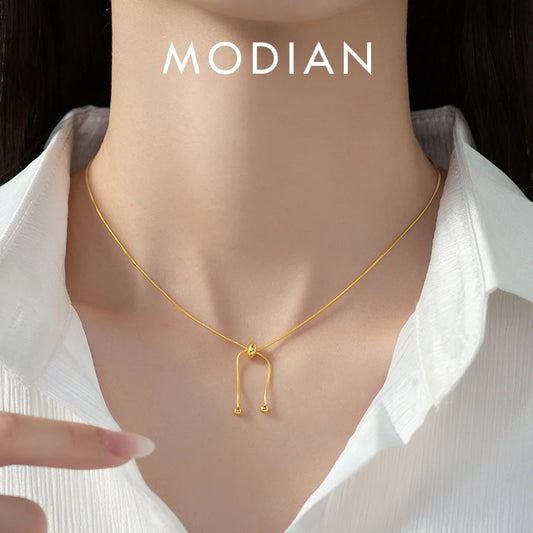 Collar ajustable con cuentas de plata de ley 925 de Modian, cadena básica de eslabones, joyería fina de moda sencilla para mujer, regalo de San Valentín.