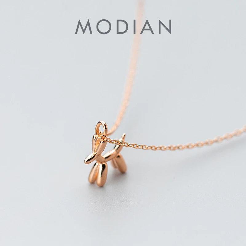Modian Genuine 925 Sterling Silver Cute Small Dog Geometric Pendant Necklace for Women Link Chain Necklace Jewelry Girl Gift