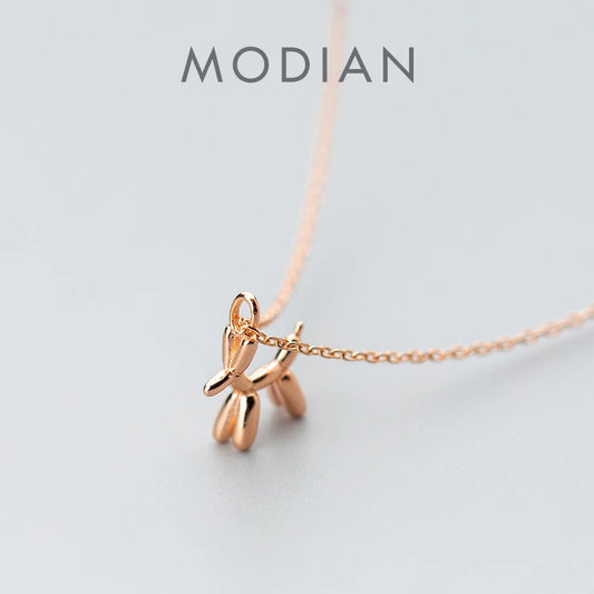 Modian Genuine 925 Sterling Silver Cute Small Dog Geometric Pendant Necklace for Women Link Chain Necklace Jewelry Girl Gift