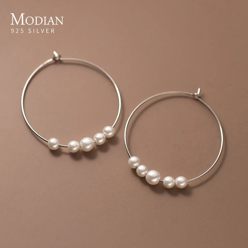 Pendientes de aro Modian de plata de ley 925 con forma de círculo grande y sencillos para mujer, con hebilla fina y exquisita, joyería fina.