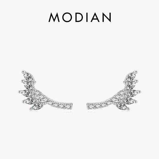 Pendientes MODIAN de plata de ley 925 con diseño de hojas de árbol para mujer, con circonita cúbica transparente, joyería fina, regalo de boda.
