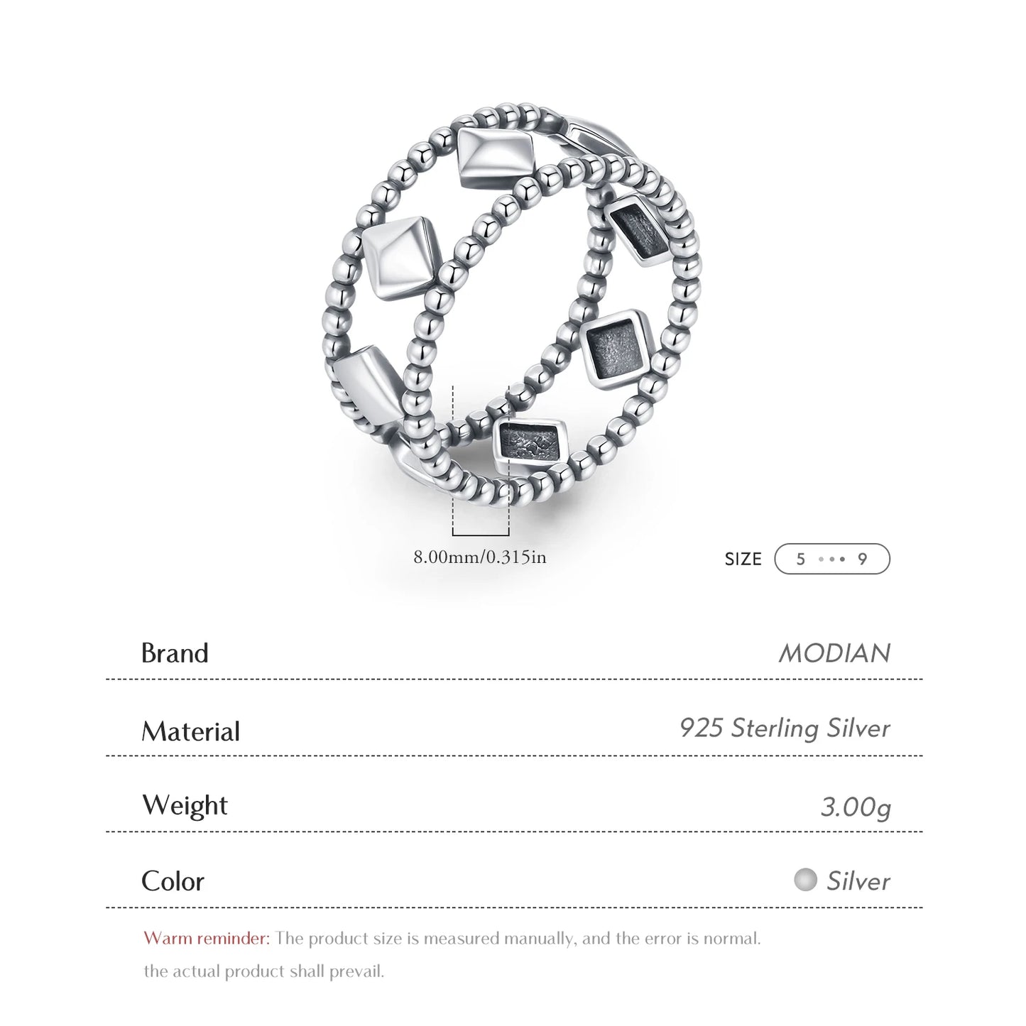 MODIAN 925 Sterling Silver Stars Vintage Design Geometric lozenge Beaded Stackable Finger Rings For Women Daily Fine Jewelry