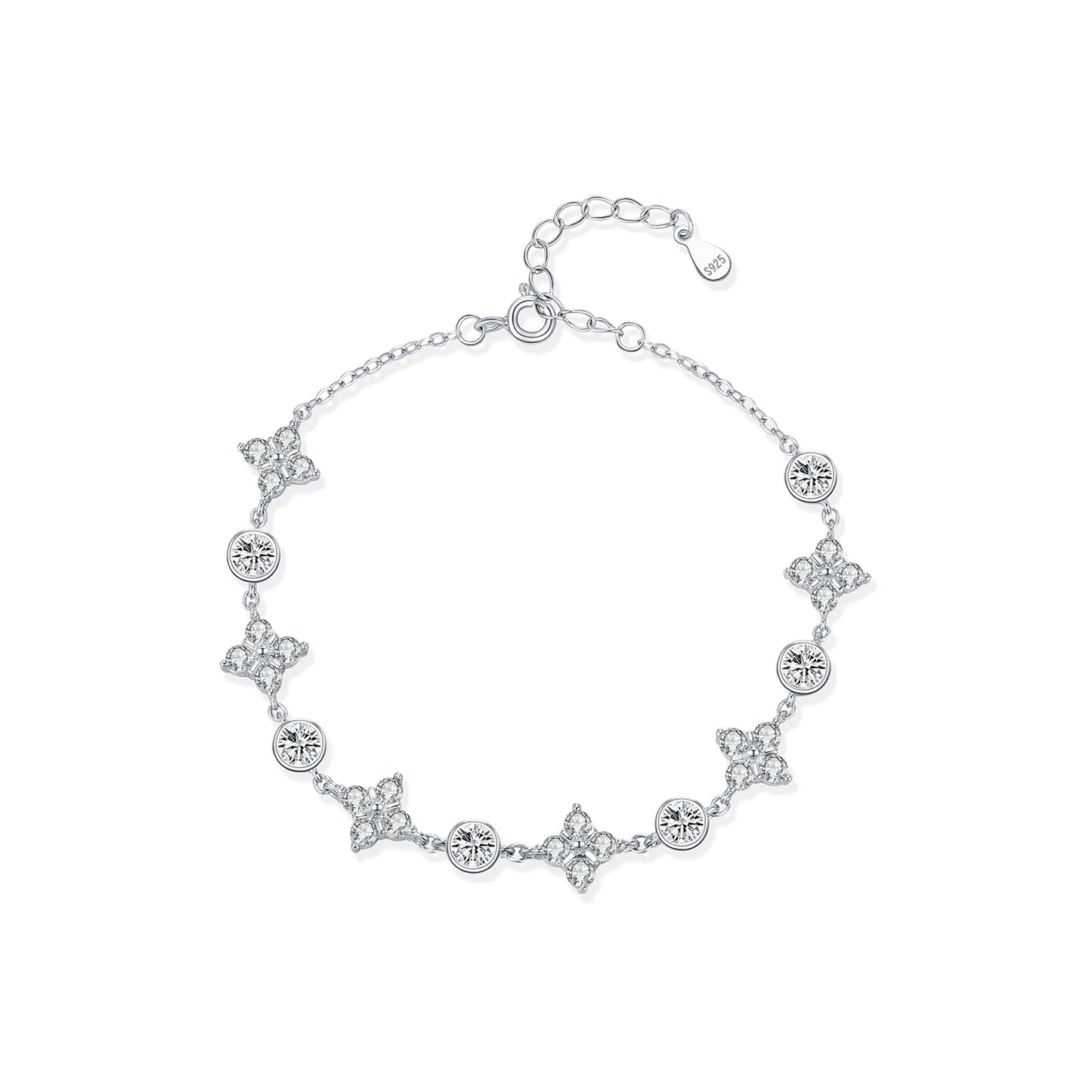 MODIAN 925 Sterling Silver Exquisite Dazzling Lucky Four-Leaf Clover Clear Zirconia Charm Bracelet For Women Party Fine Jewelry
