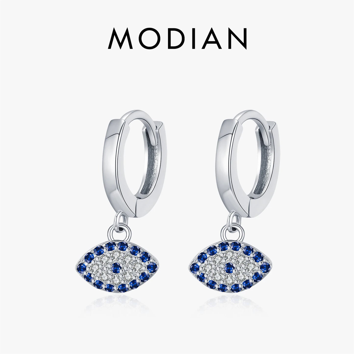 MODIAN 925 Sterling Silver Exquisite Blue Eyes Zirconia Swing Hoop Earrings Classic Vacation Ear Buckle For Women Fine Jewelry