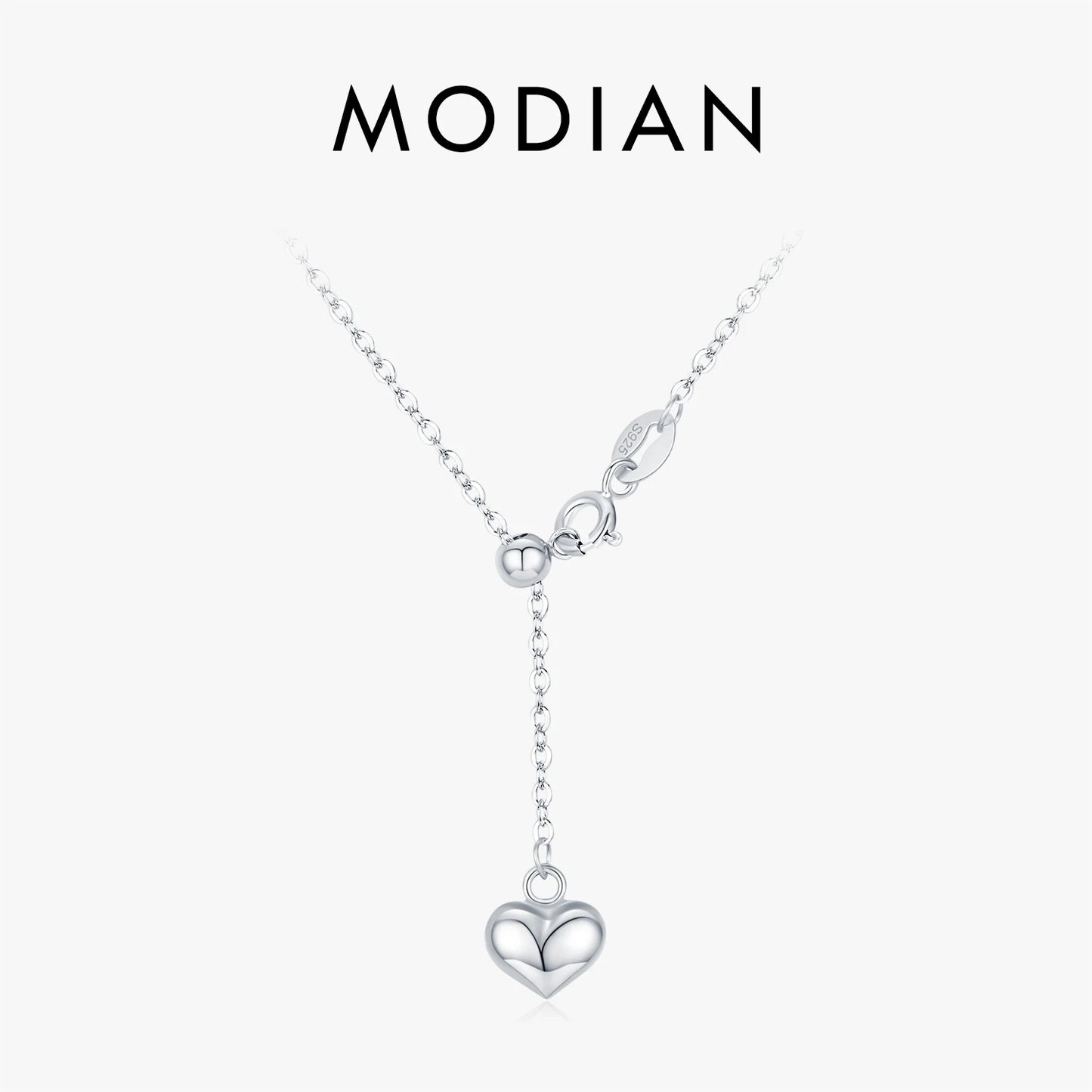 Gargantilla ajustable de moda MODIAN de plata de ley 925 con colgante de corazón apilable para mujer, joyería fina