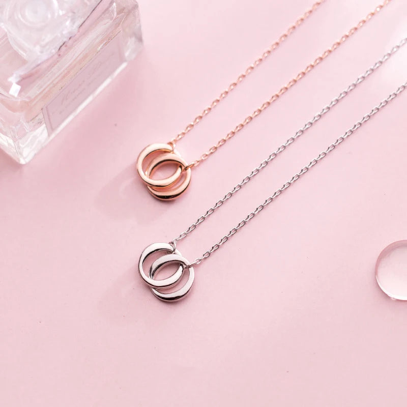 Modian New Irregular Geometric Round Interlock Sterling Silver 925 Pendant Necklace for Women Link Chain Fine Jewely Girl Gift