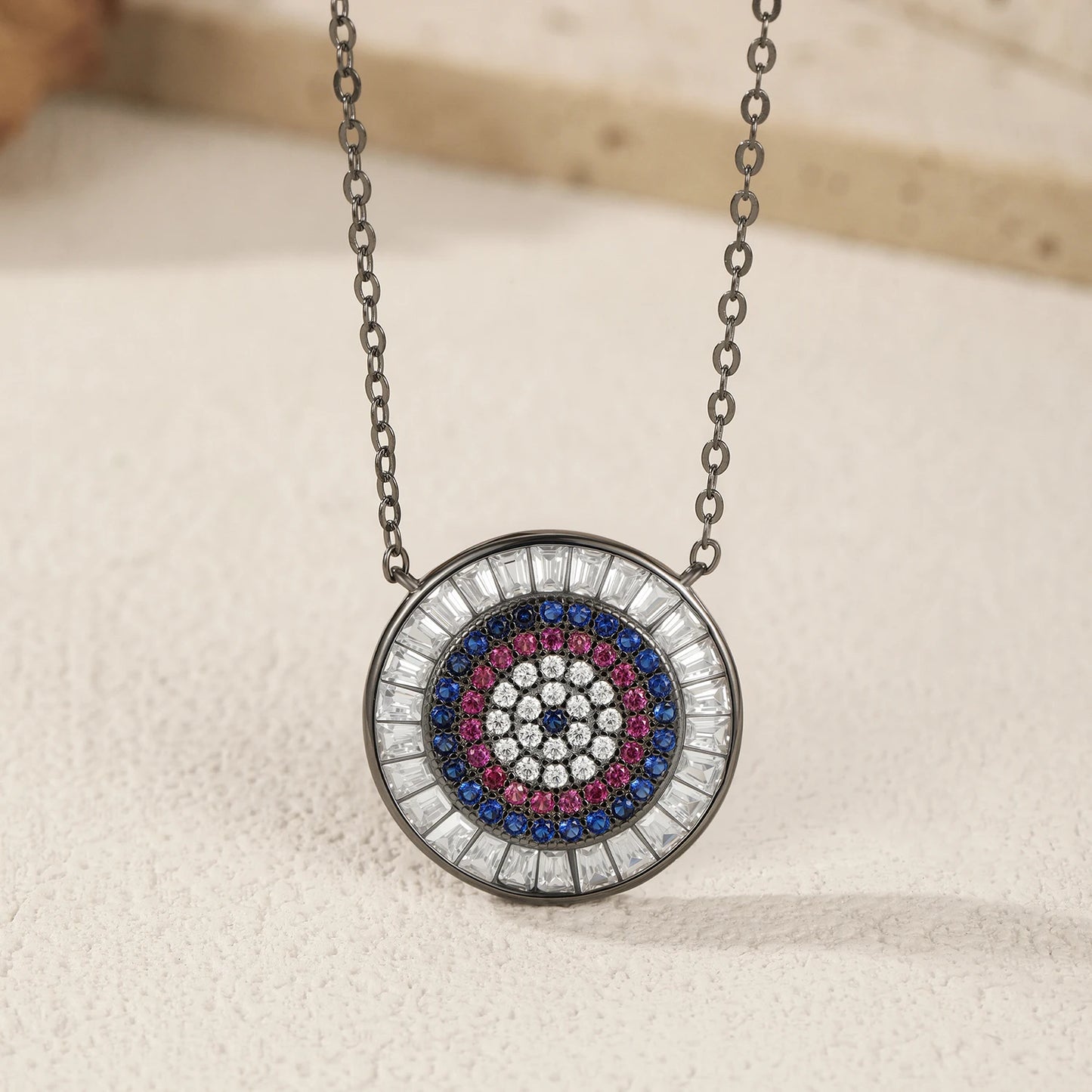 MODIAN 925 Sterling Silver Colorful Round CZ Pendant Necklace Black Color Stackable Link Chain Necklaces For Women Fine Jewelry