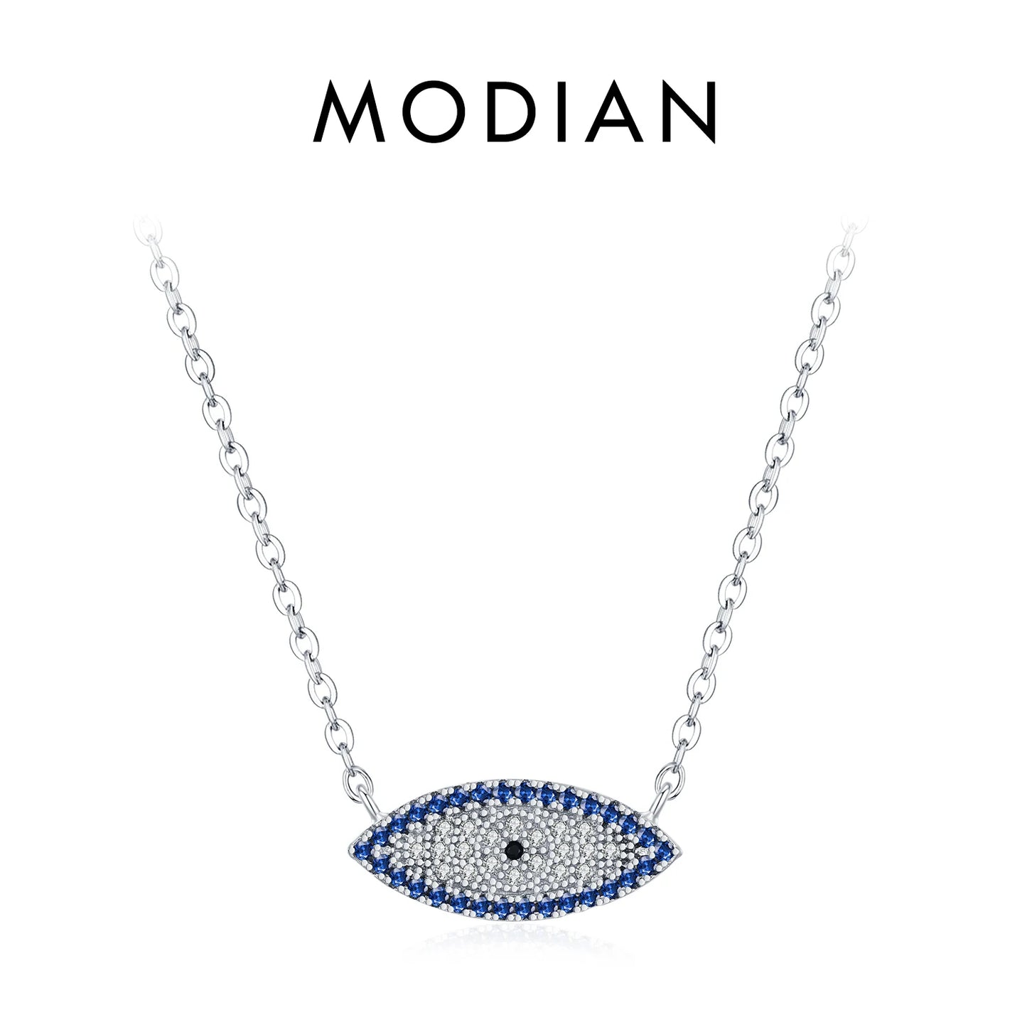 MODIAN 925 Sterling Silver Charming Blue Eyes Sparkling CZ Heart Palm Paper Clips Pendant Necklaces For Women Fine Jewelry