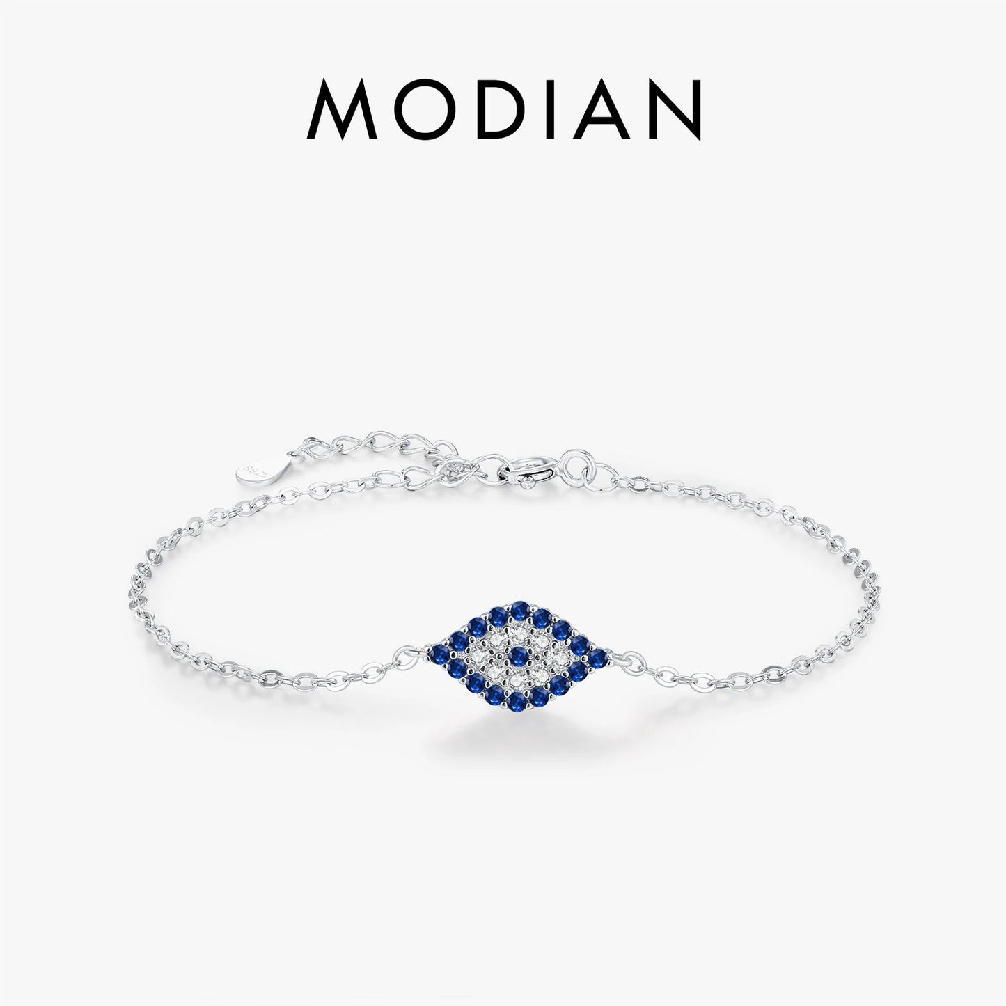 MODIAN 925 Sterling Silver Blue Eyes Zirconia Bracelet Trendy Stackable Daily Link Chain Bracelets For Women Fine Jewelry