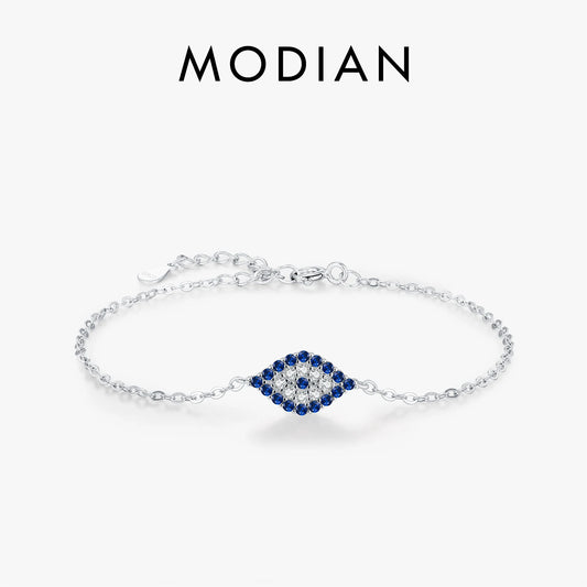 MODIAN 925 Sterling Silver Blue Eyes Zirconia Bracelet Trendy Stackable Daily Link Chain Bracelets For Women Fine Jewelry