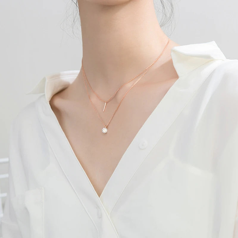Modian New 925 Sterling Sliver Dazzling Zircon Geometric Double Chain Pendant for Women Adjustable Necklace Fine Jewelry Bijoux