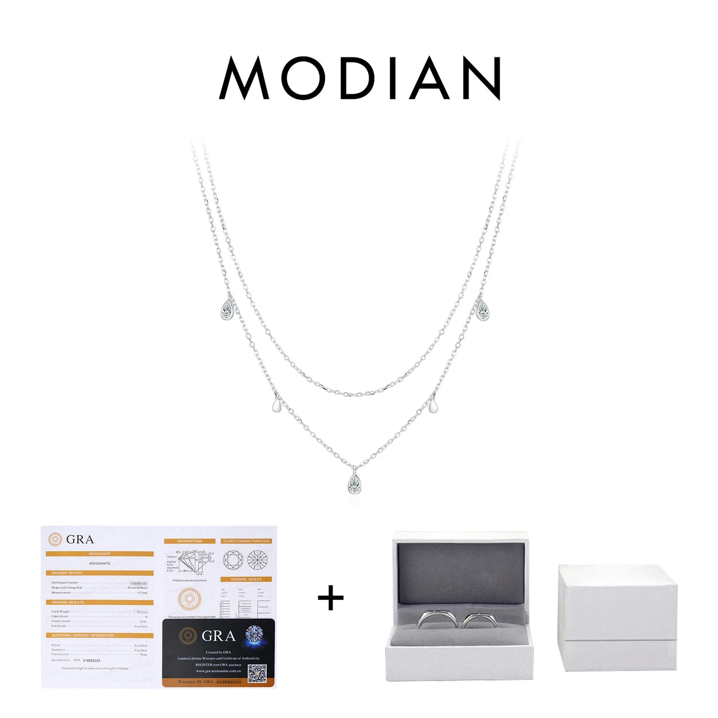 MODIAN Pear Shape Moissanite Pendant Necklace 925 Sterling Silver Double Layer Necklaces For Women Luxury Wedding Jewelry