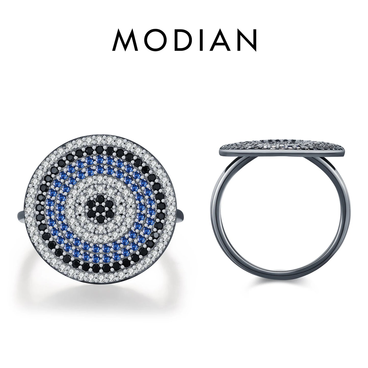 MODIAN 925 Sterling Silver 4 Styles Hip Hop Black Color Rings Full CZ Geometric Round Finger Rings For Women Party Fine Jewelry