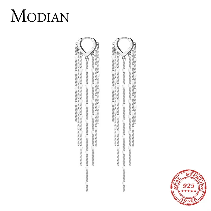 Modian Real 925 Sterling Silver Long Tassel Sparkling Trendy Drop Earrings for Women Dangle Earrings Fine Jewelry Wedding Gift