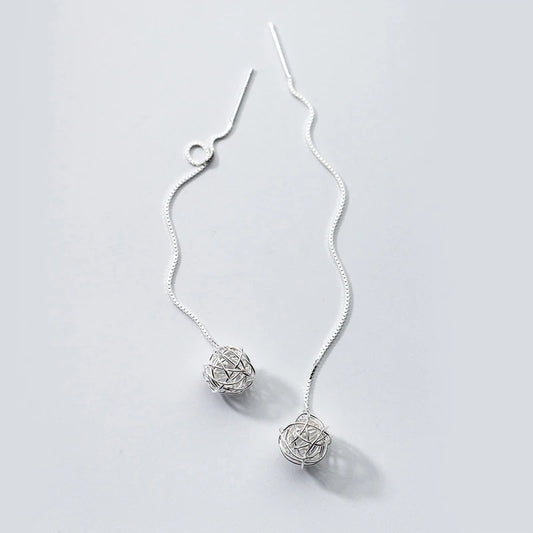Pendientes de bola de cadena larga con diseño único minimalista de Modian para mujer, pendientes colgantes de plata de ley 925, joyería coreana para orejas caídas.