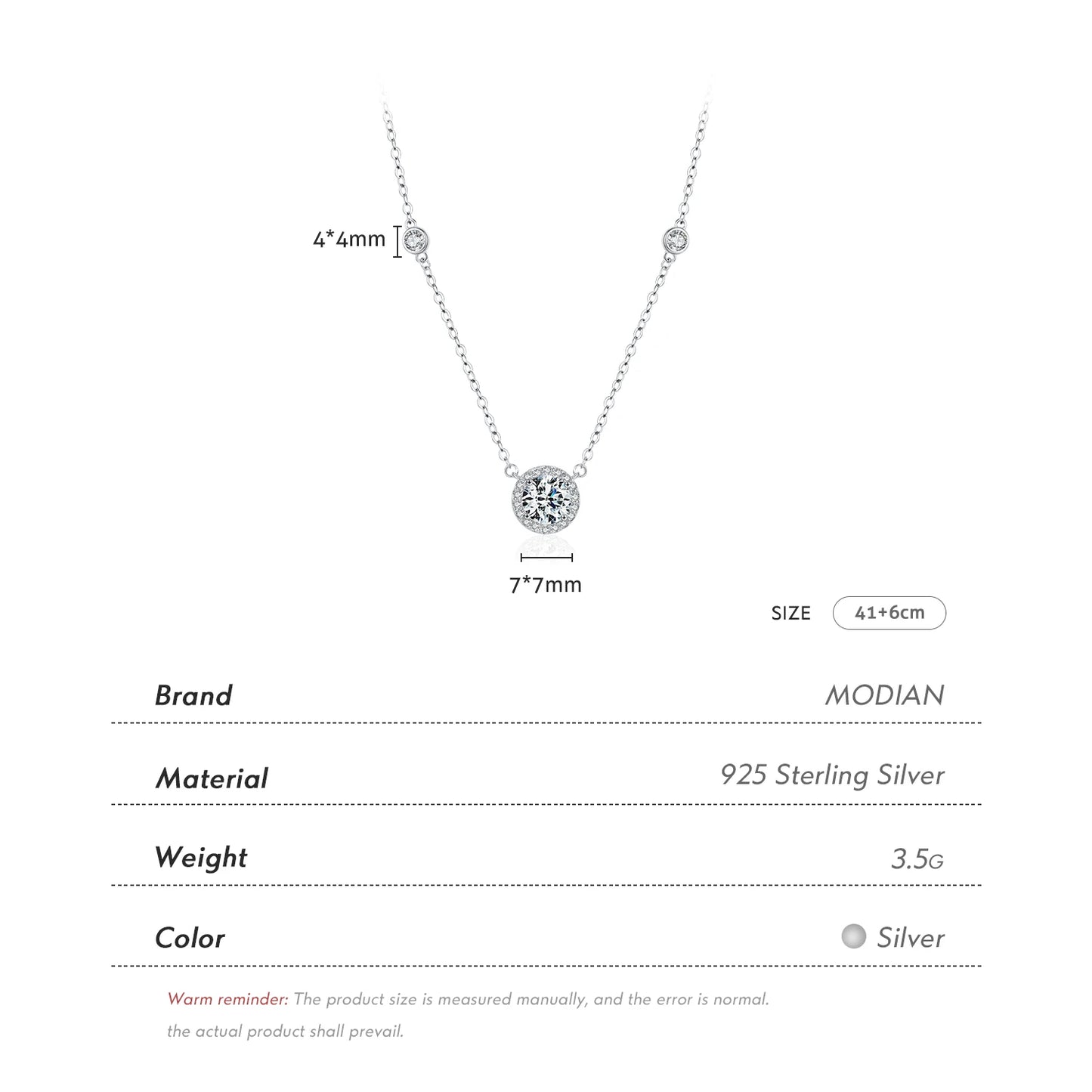 MODIAN 925 Sterling Silver Luxury Round Clear AAAAA Zircon Pendant Necklace For Women Wedding Engagement Bridal Fine Jewelry