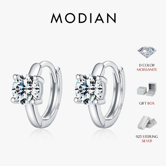 Pendientes de aro redondos clásicos MODIAN de moissanita de color D de 1CT/2CT con hebilla para mujer en plata de ley 925, joyería fina para bodas.