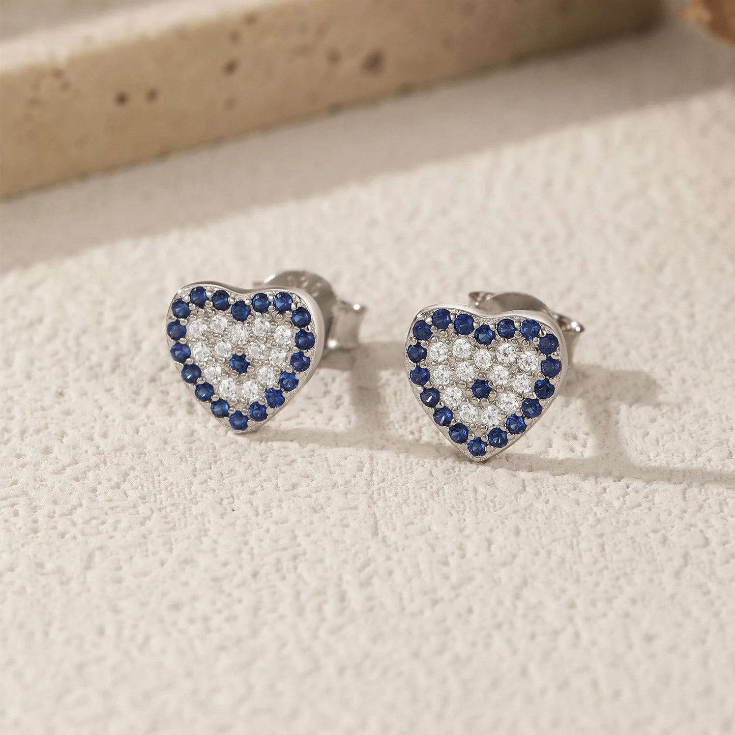 MODIAN 925 Sterling Silver Simple Hearts Stud Earrings Sparkling Blue Zirconia Romantic Earrings For Women Party Jewelry