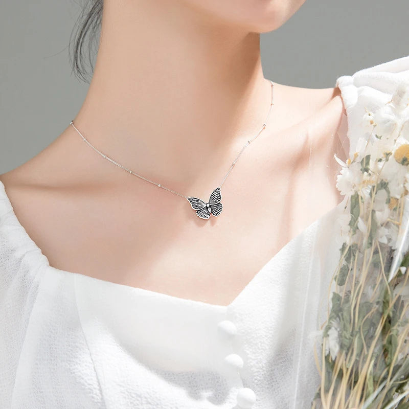 Modian 100% Real 925 Sterling Silver Retro Flying Butterfly Pendant Necklace for Women 2 Style Pendant Fine Jewelry Design