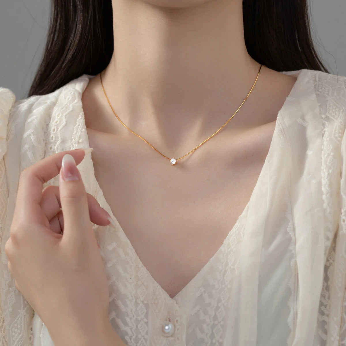 Collar MODIAN de plata de ley 925 con colgante de circonita cúbica transparente y redonda, cadena de serpiente para mujer, regalo de cumpleaños, joyería fina