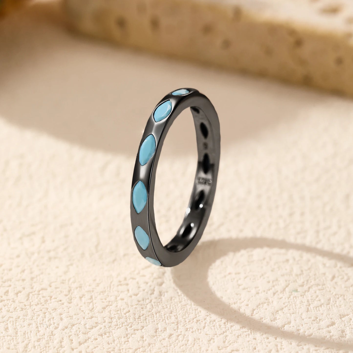 MODIAN 925 Sterling Silver Retro Rhombic Synthetic Turquoise Eternity Rings Daily Stackable Fine Jewelry For Women Gifts