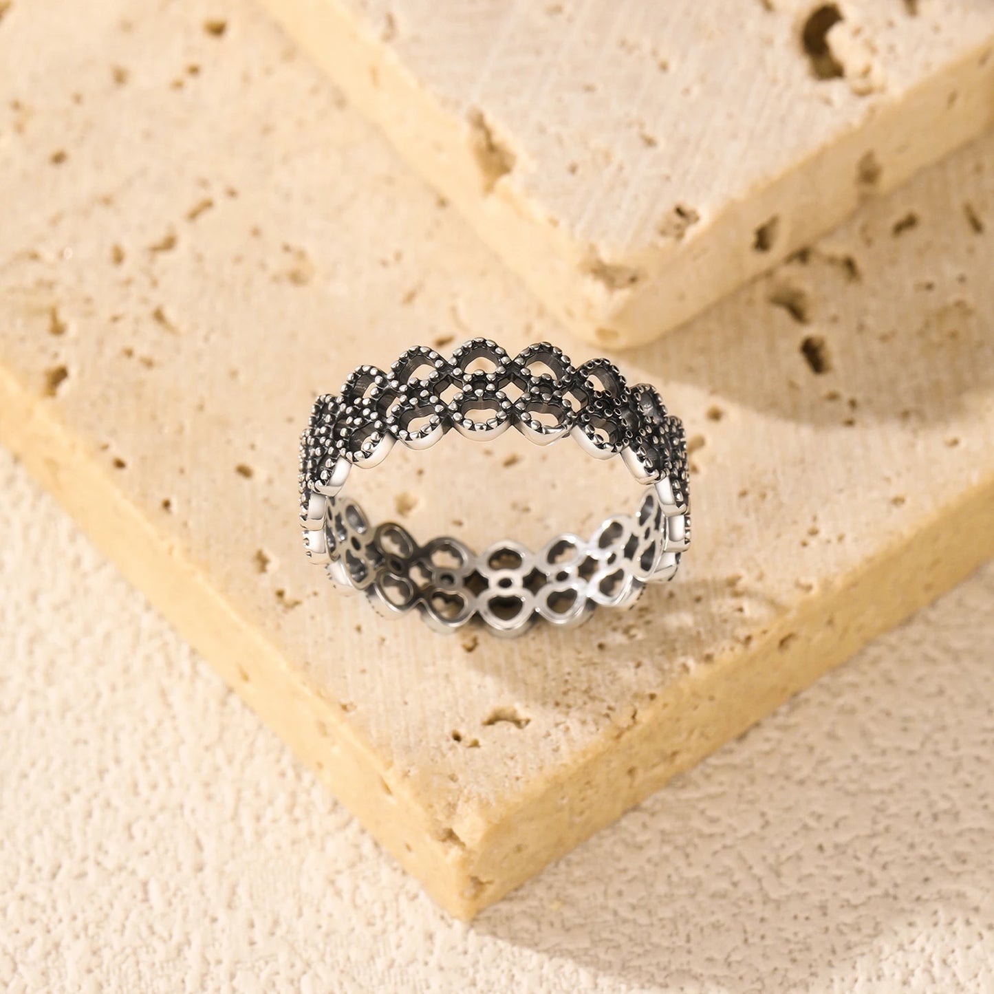 MODIAN 925 Sterling Silver Retro Exquisite Hollow Heart Lace Patten Finger Rings For Women Fine Jewelry Accessories