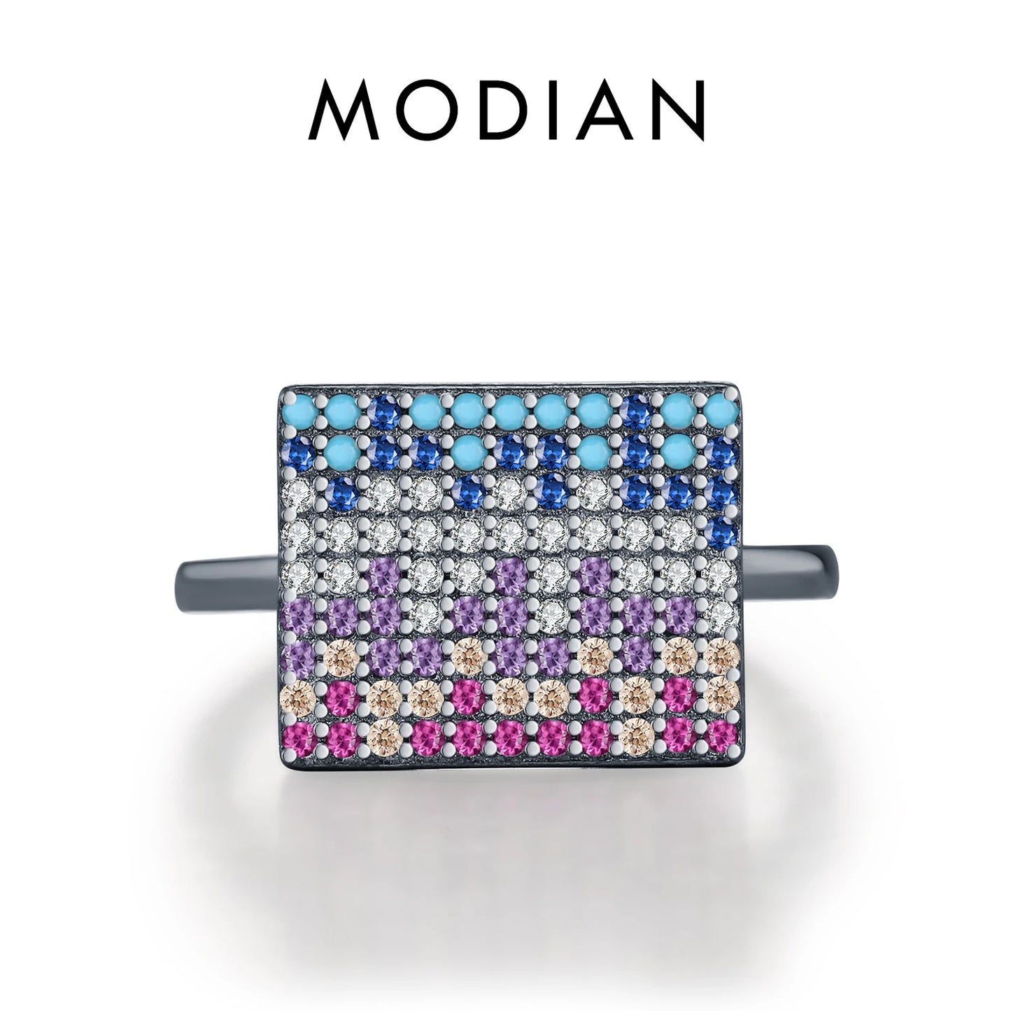 MODIAN 925 Sterling Silver 4 Styles Hip Hop Black Color Rings Full CZ Geometric Round Finger Rings For Women Party Fine Jewelry