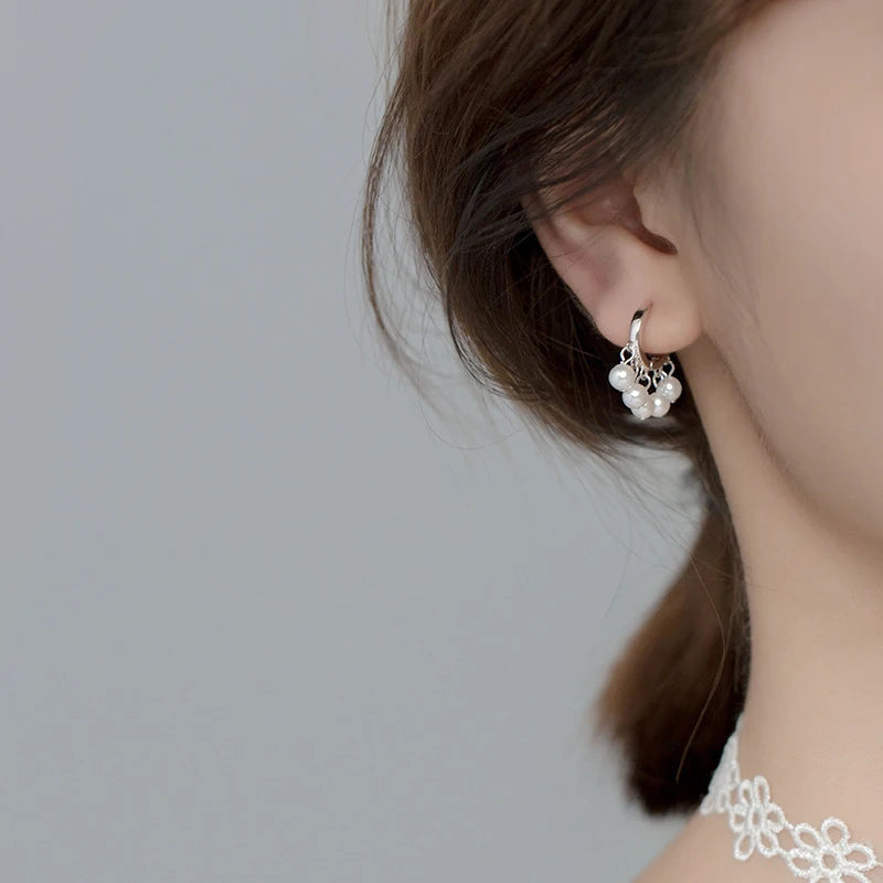 Modian 100% 925 Sterling Silver Charm Circle Elegant Swing Pearl Female Hoop Earrings For Women Wedding Engagement Jewelry
