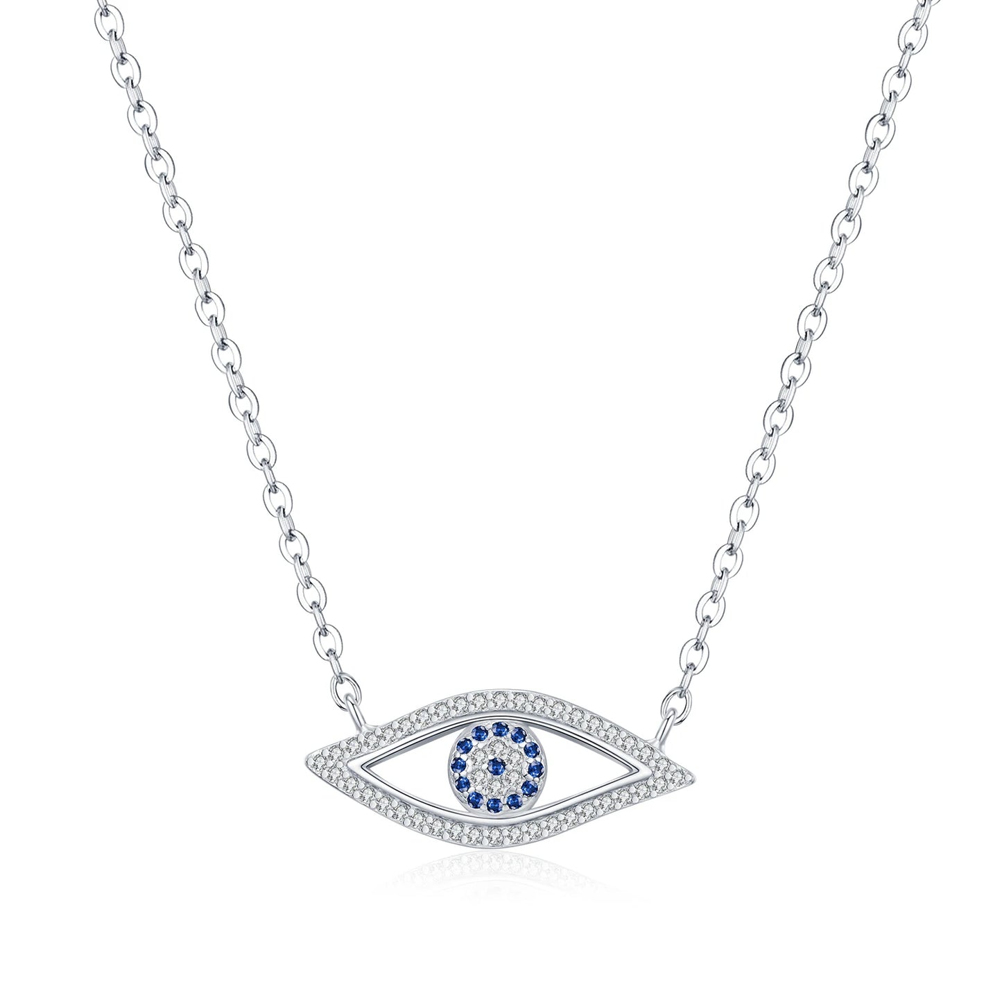 MODIAN 925 Sterling Silver Charm Blue Eyes Pendant Necklace Vintage Clear CZ Link Chain Necklaces For Women Fine Jewelry